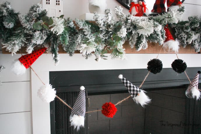 Gnome Garland hanging on the fireplace