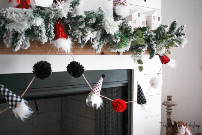 Christmas Gnome Garland hanging on the fireplace