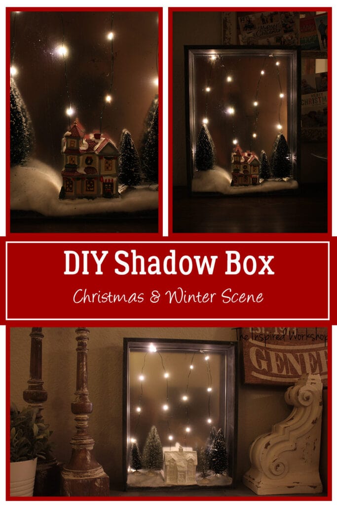DIY Christmas Shadow Box collage of pictures of the shadow box