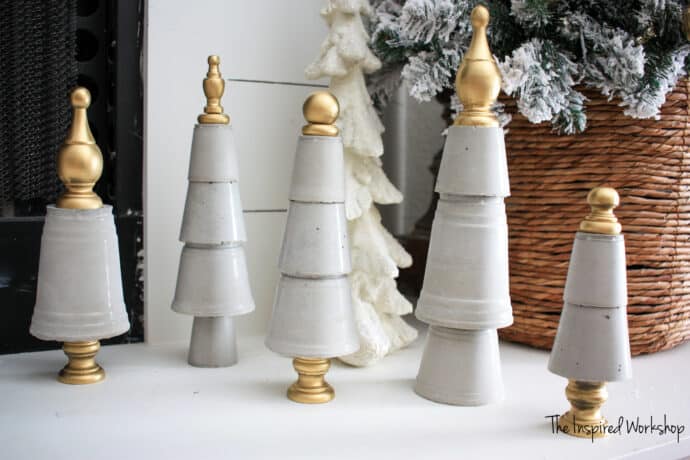 DIY Concrete Christmas Trees with gold finials