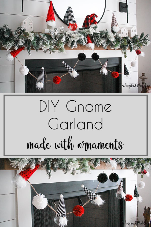 DIY Gnome Christmas Garland beautifully adorns the fireplace mantel or you Christmas tree! Hang it anywhere you want a little Christmas cheer from the gnomes!