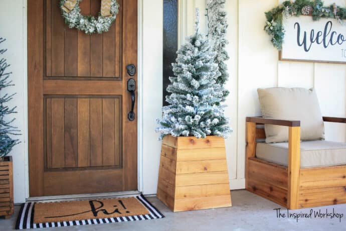 DIY Planter Box for Chirstmas tree on porch by front door