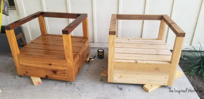 Comparison between the unfinished cedar and the spar urethane finished chair