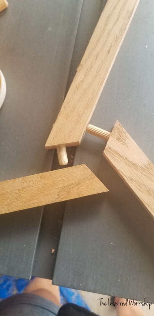 building the base of the small side table with dowel joints