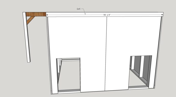 goat house - adding the top trim to the back of the goat house