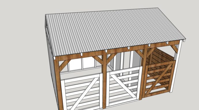 add the steel roof panels to the goat house