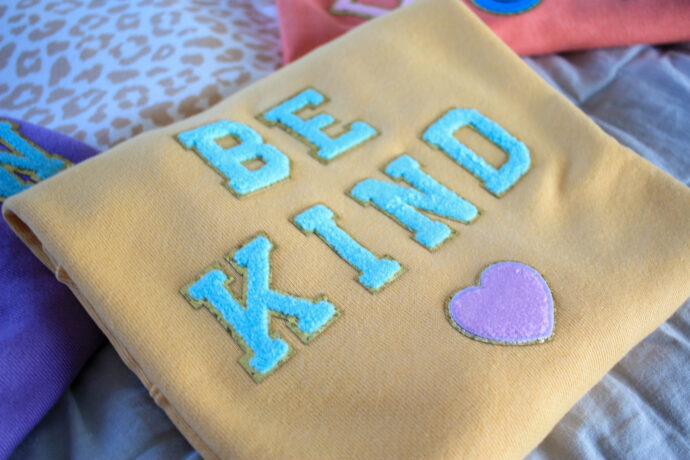 Be Kind sweatshirt with chenille patches