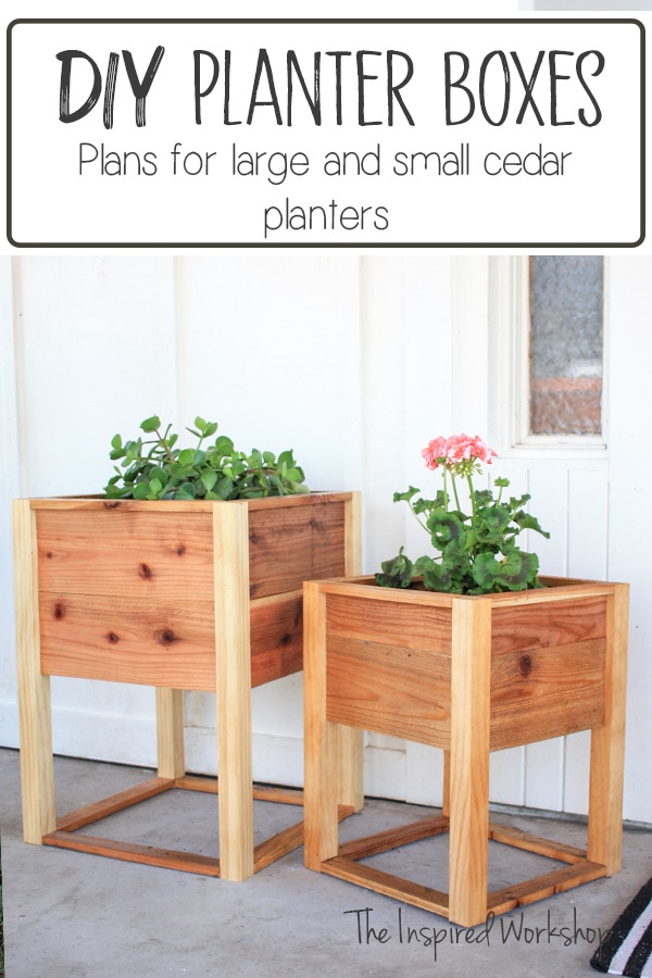 DIY Planter Boxes up close photo showing both the large and small sizes