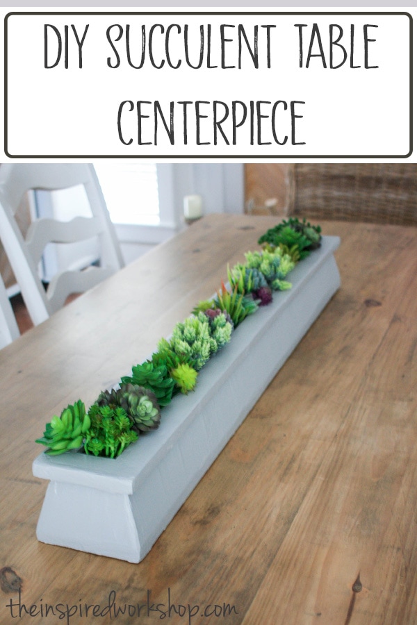 DIY succulent planter table centerpiece - beautiful gray faux plaster planter full of succulents as table centerpiece