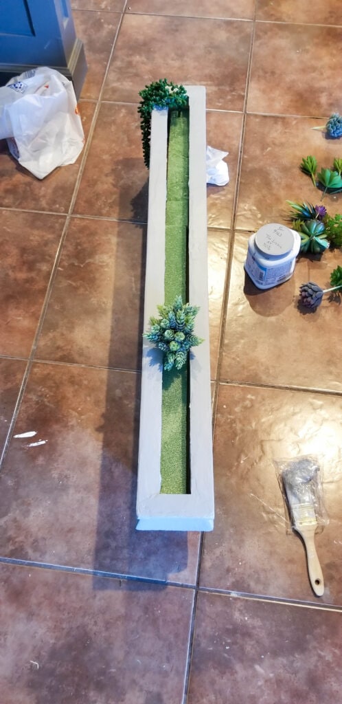 showing the floral foam inside the succulent planter