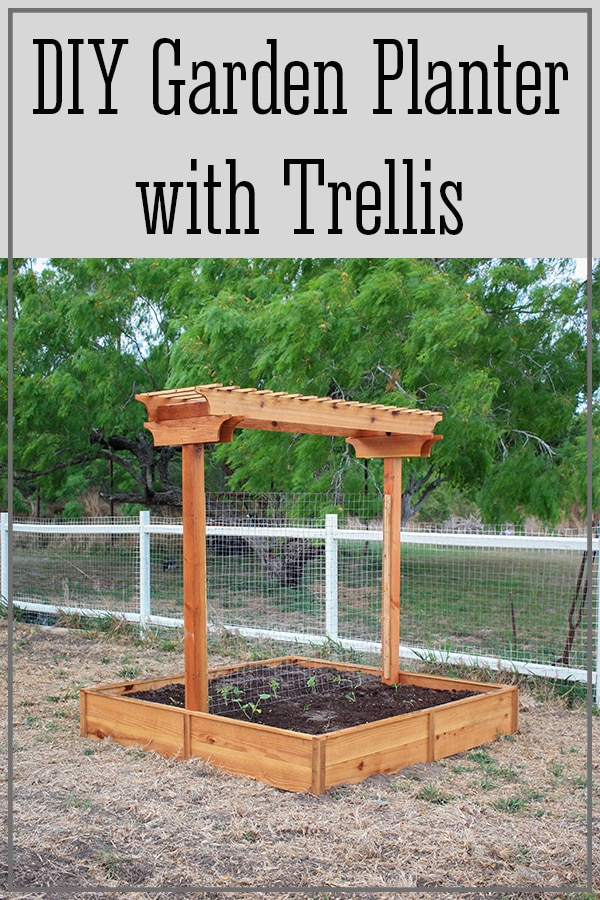 Garden Planter Pin image with writing on the top - DIY Garden Planter with Trellis