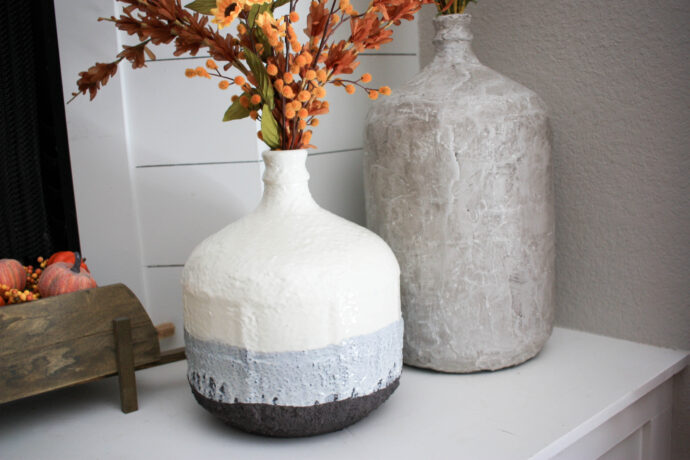 Stone Effect Painted Vases on display on the fireplace