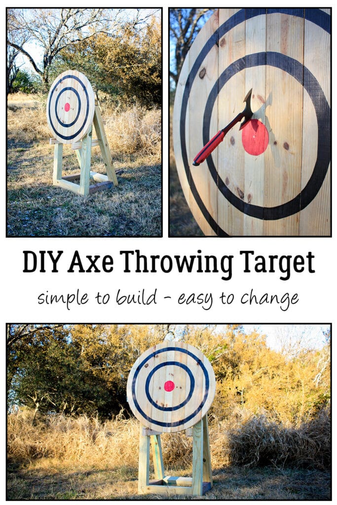 DIY Axe throwing target from different angles showing the circle axe target