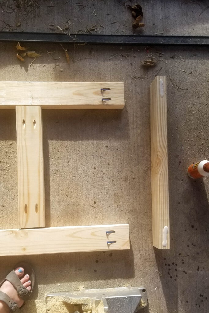 wood glue on frame joint for the lumber cart