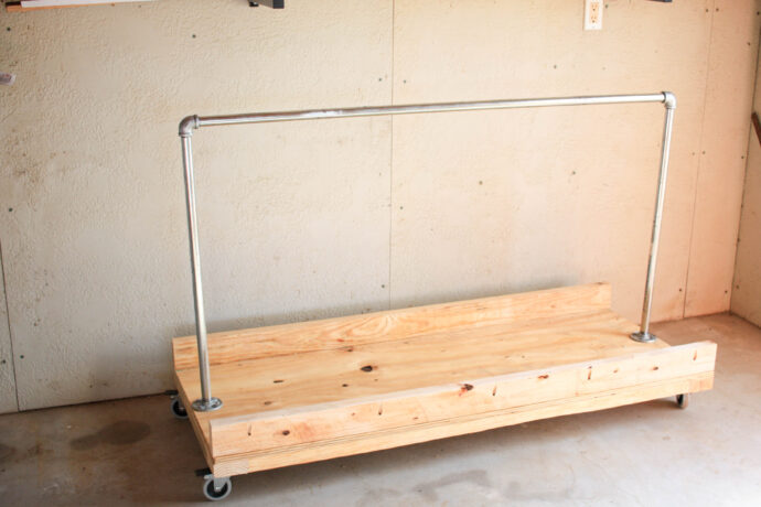 empty lumber cart in garage