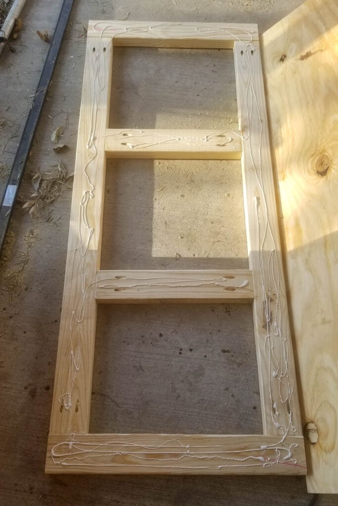 frame of thediy lumber cart with glue on it