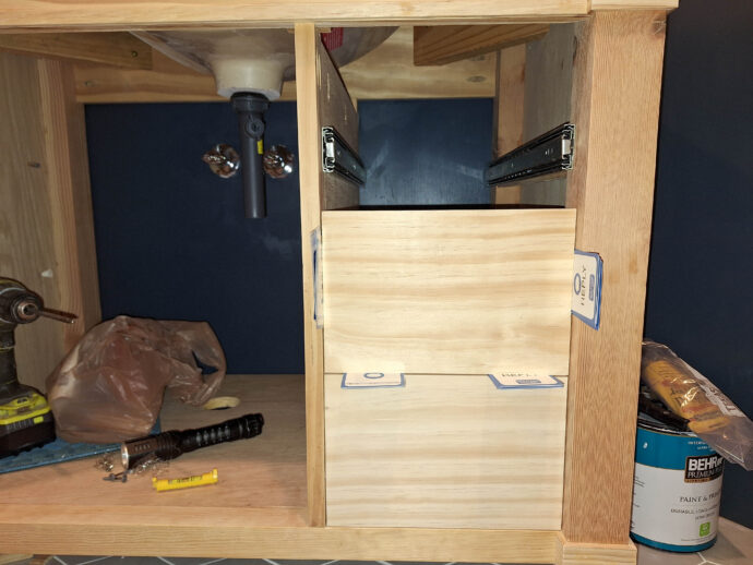 installing the drawer boxes in the DIY vanity