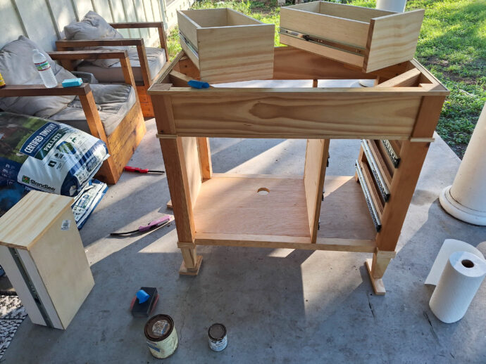 vanity before wood bleach