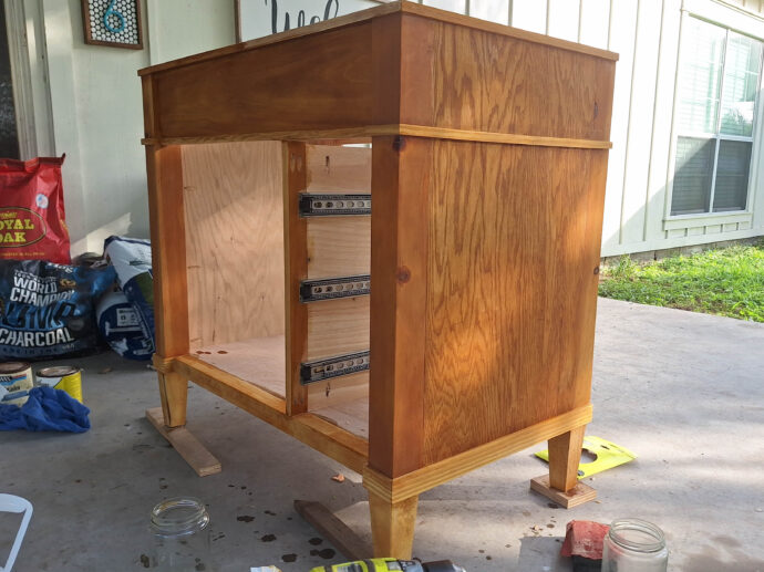 vanity while wet after wood bleach was applied