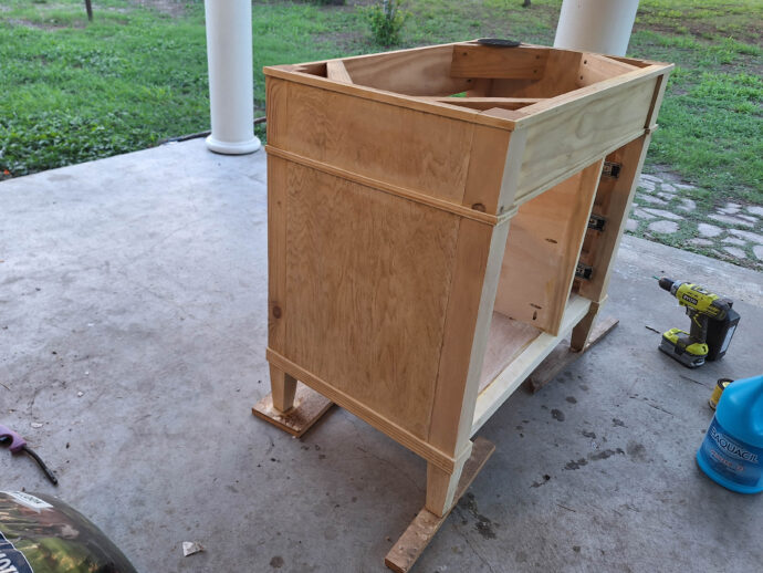 bleaching the wood of the bathroom vanity