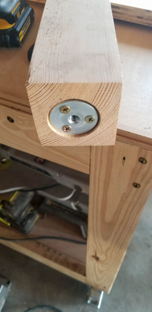 mounting plate in place on the vanity leg