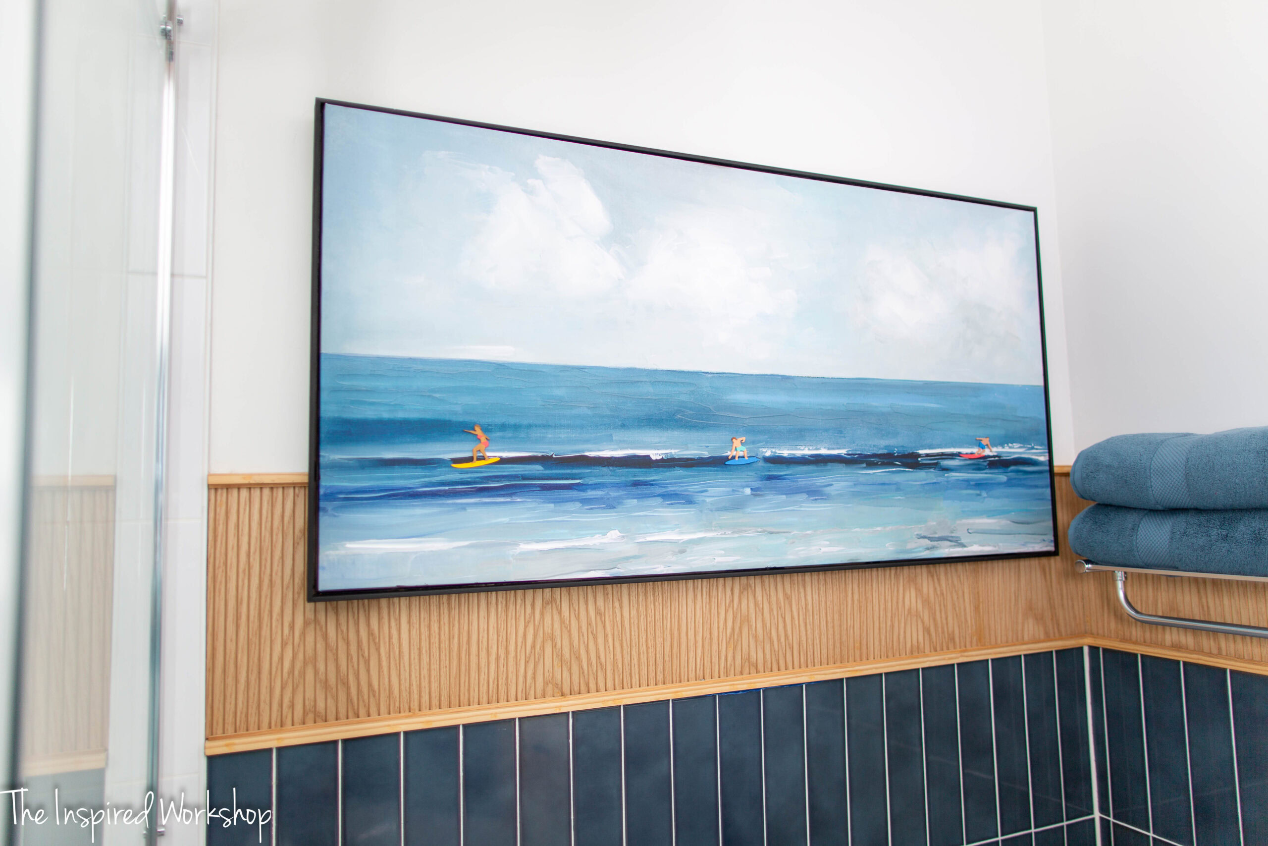 Beach wall art with surfers