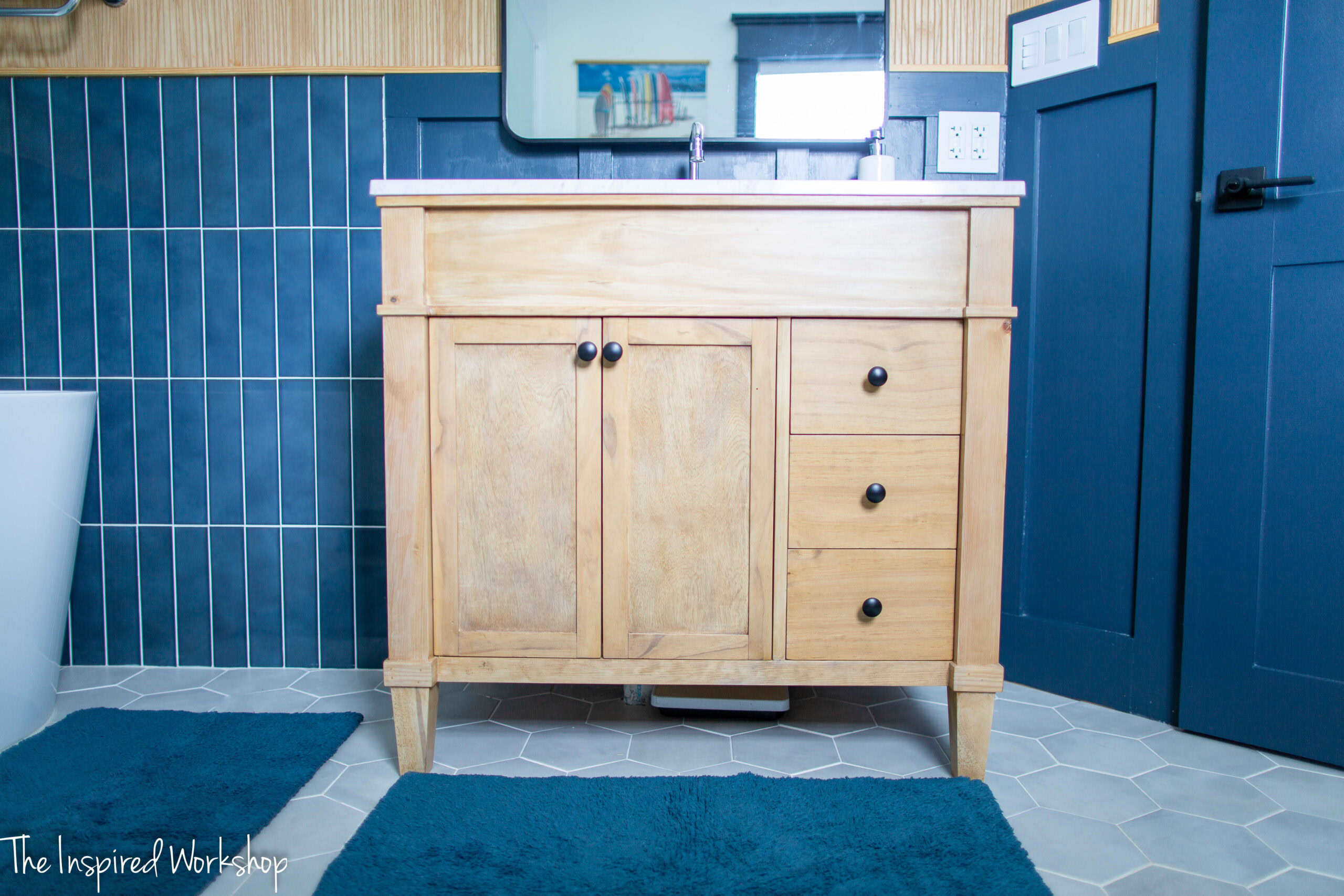 front view of the 36 inch bathroom vanity with two doors and three small drawers