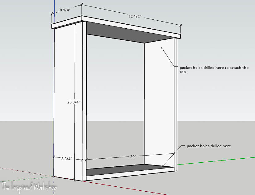 sketchup model of the over the toilet cabinet with dimensions