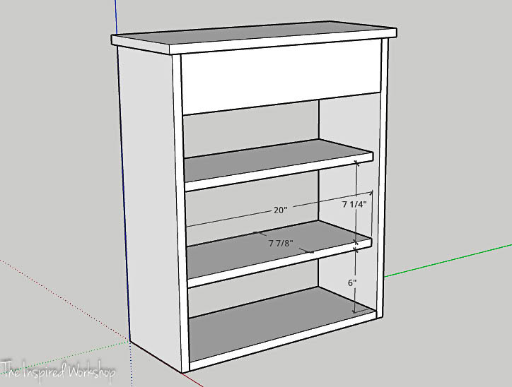 Sketchup image of adding the shelves to the toilet cabinet for storage