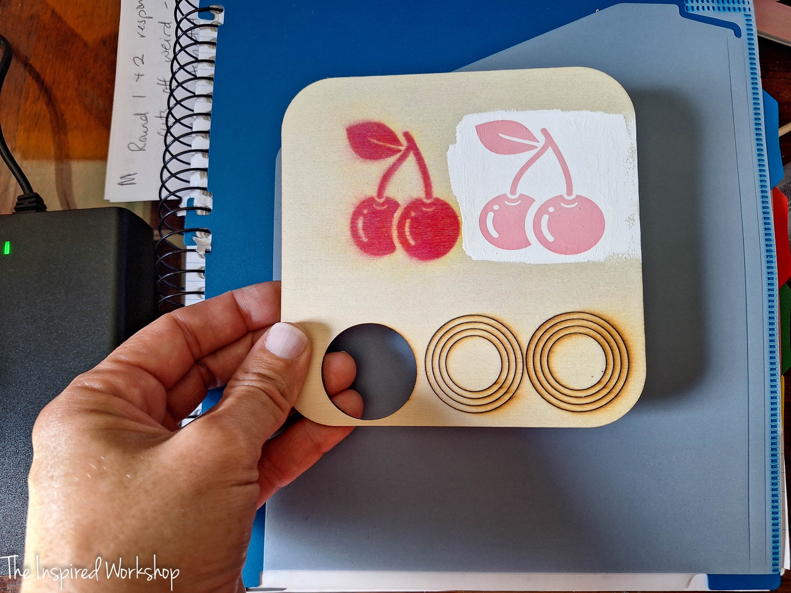 cherries printed on wood