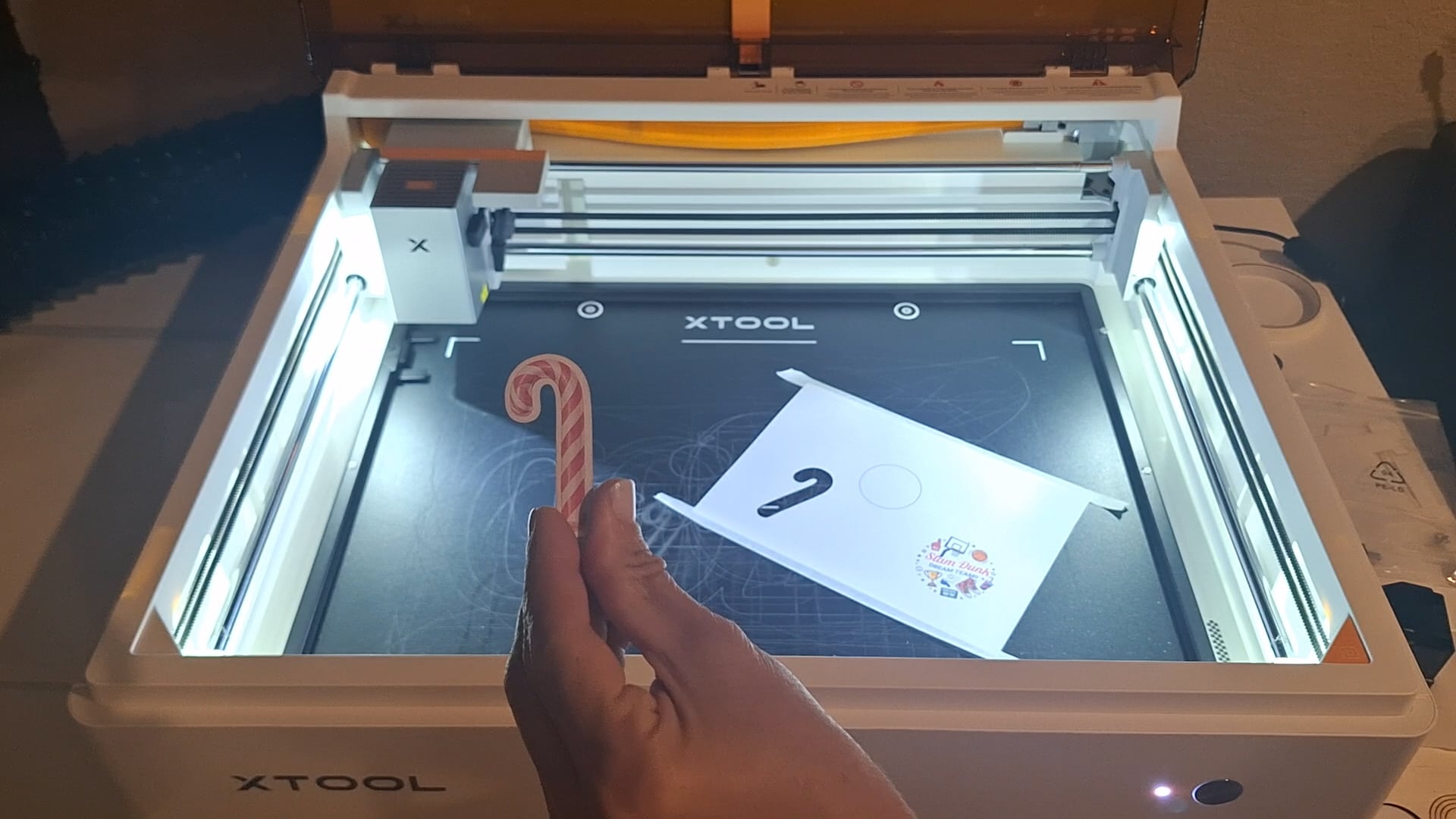 candy cane up close after being printed and cut by the xtool m2