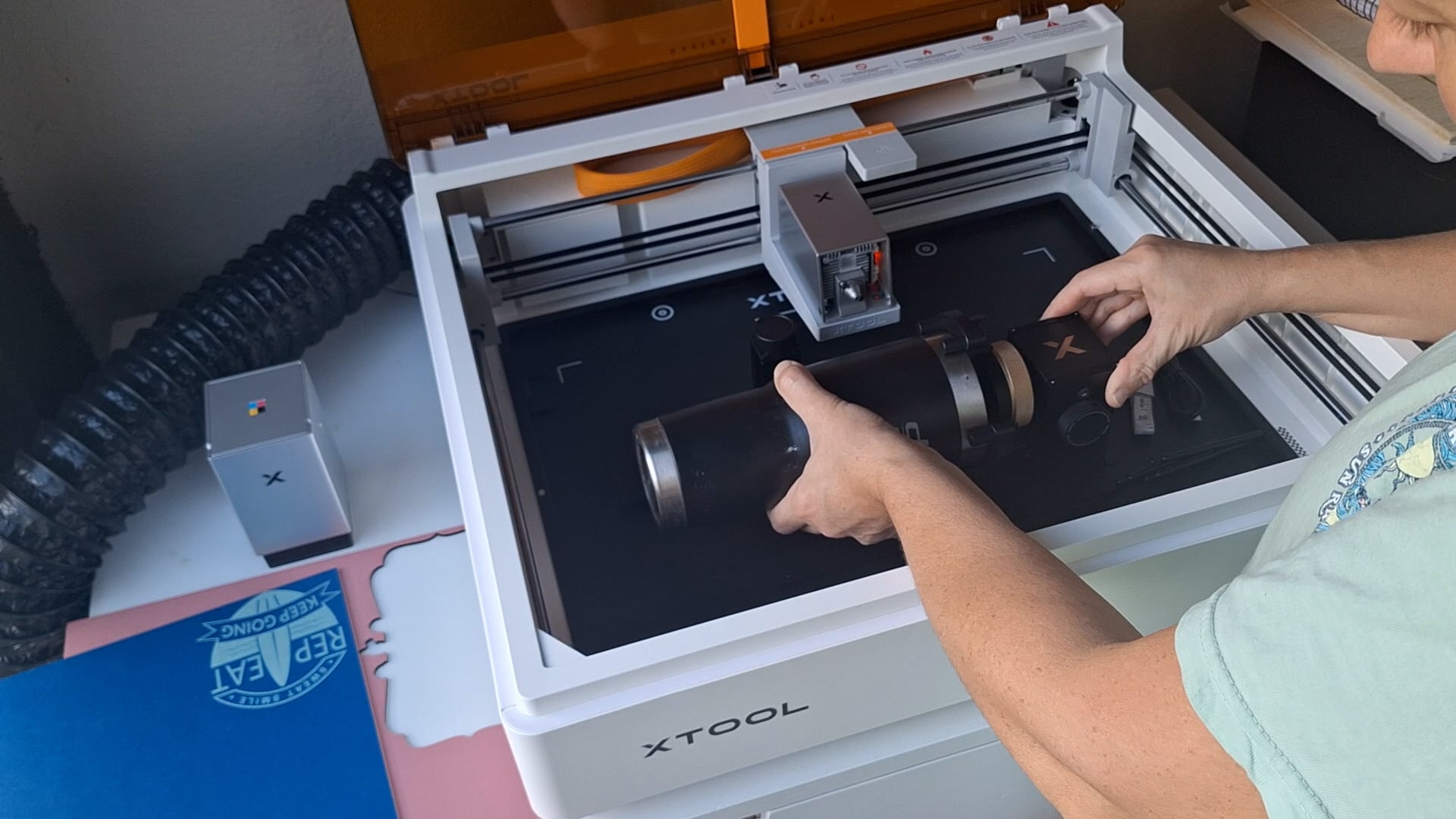 setting the cup in the rotary attachment