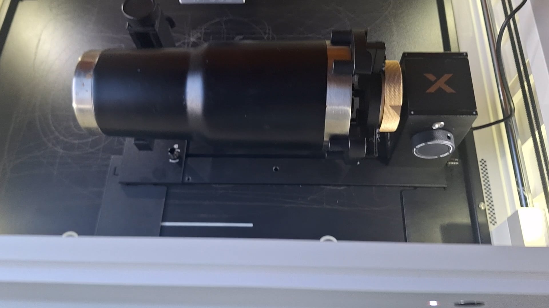 a closer look at where the rotary attachment should be placed inside the xtool m2